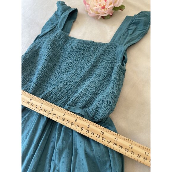 Vintage Y2K Old Navy Teal Smocked Dress With Ruffle Straps & Skirt Cottagecore - Picture 6 of 12